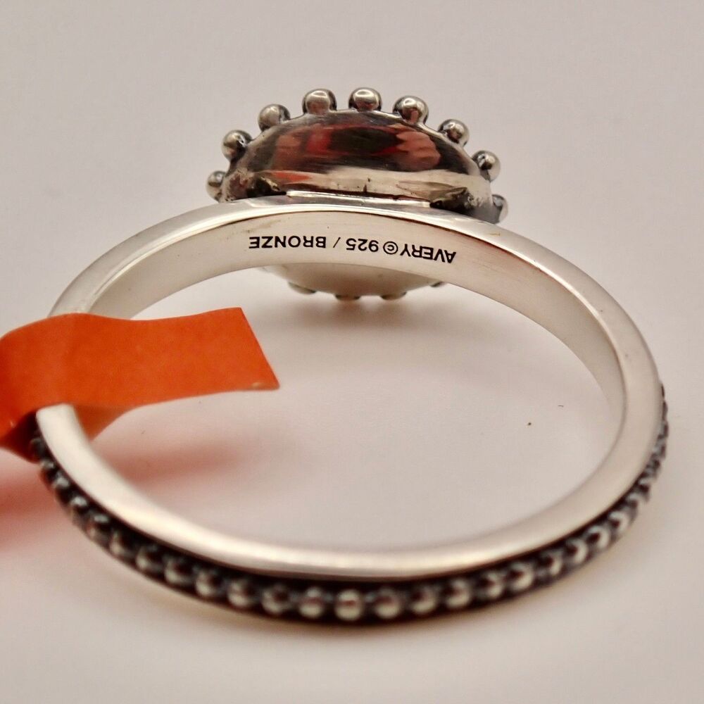 NEW Retired James Avery Radiant Heart Ring 9 Silver Bronze Beaded Band - Picture 3 of 4